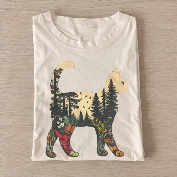 Forest cat silhouette t shirt sand20forest cat silhouette.webp