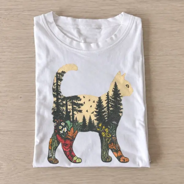 Forest cat silhouette t shirt white20forest cat silhouette.webp