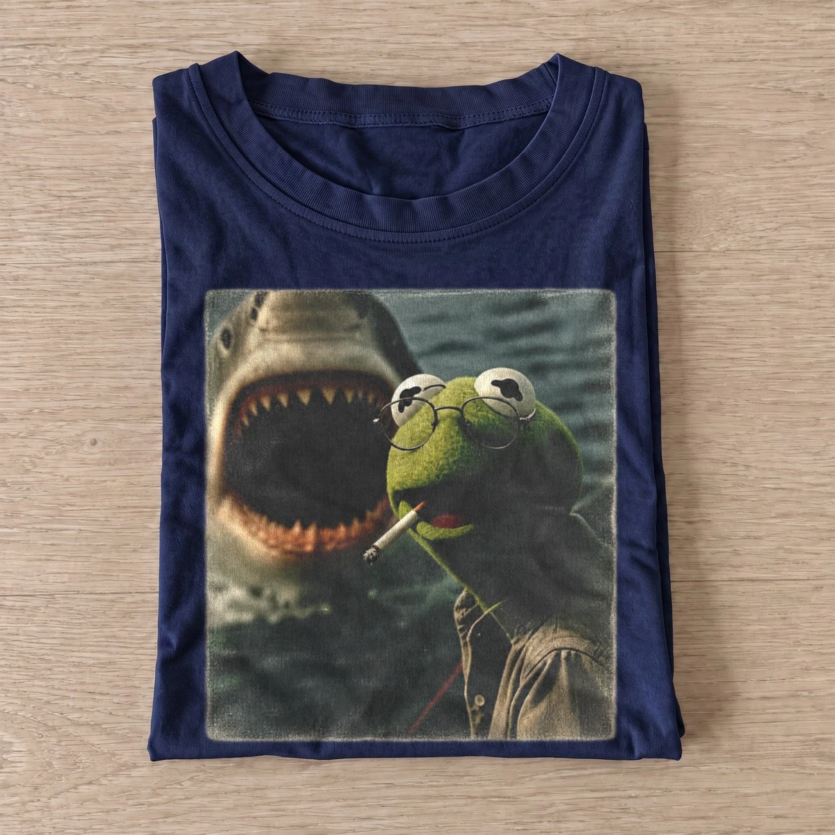 Frog shark selfie t shirt navy20frog shark selfie.webp