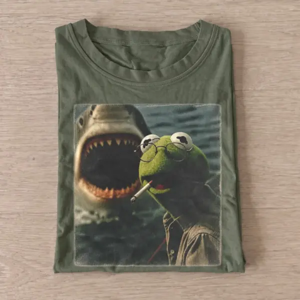 Frog shark selfie t shirt olive20frog shark selfie.webp