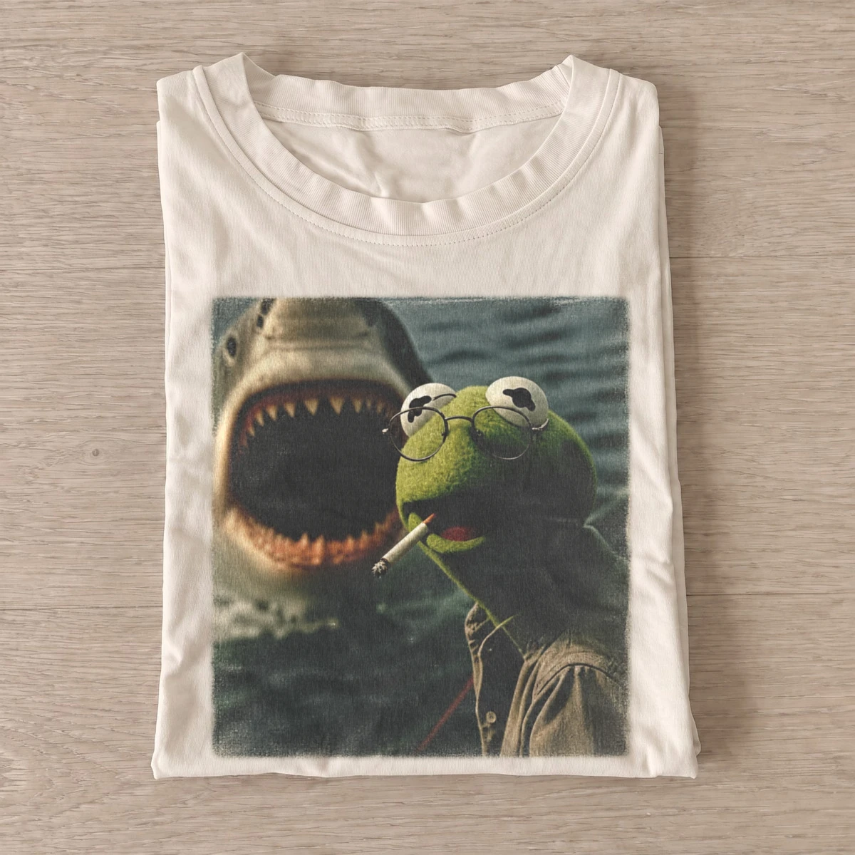 Frog shark selfie t shirt sand20frog shark selfie.webp