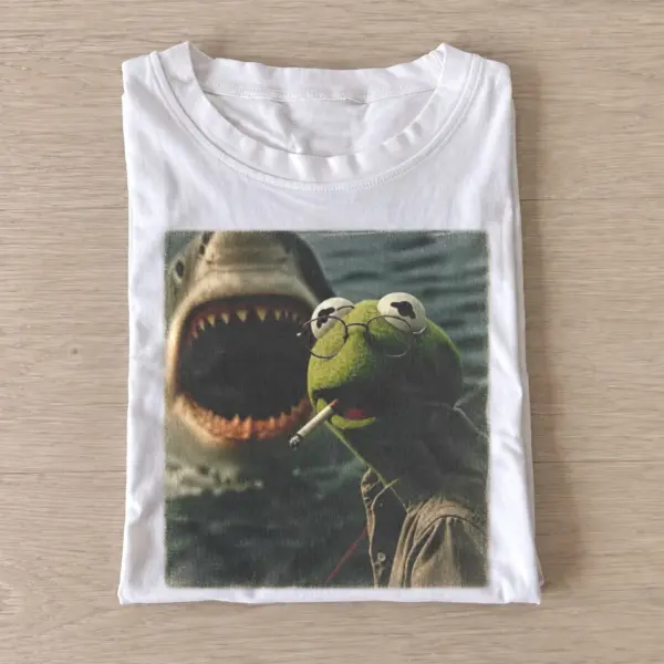 Frog shark selfie t shirt white20frog shark selfie.webp