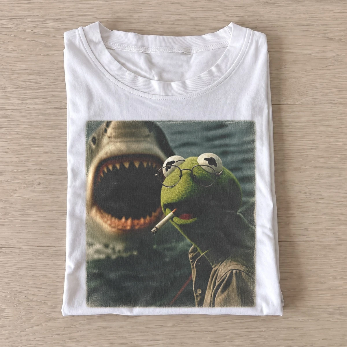 Frog shark selfie t shirt white20frog shark selfie.webp