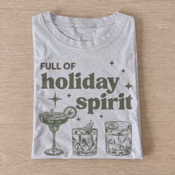 Full of holiday spirit cocktail graphic t shirt gray20holiday spirits.webp