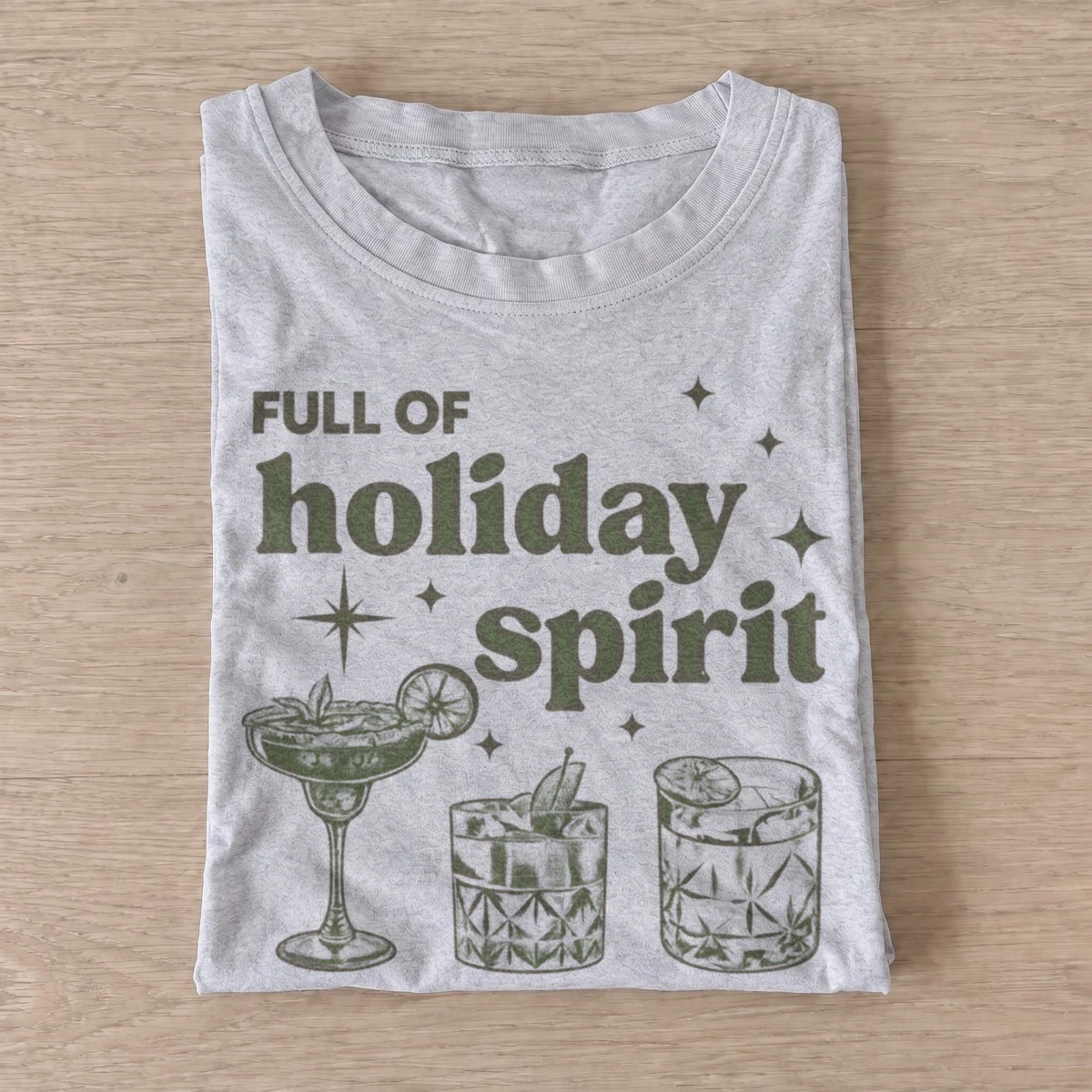 Full of holiday spirit cocktail graphic t shirt gray20holiday spirits.webp