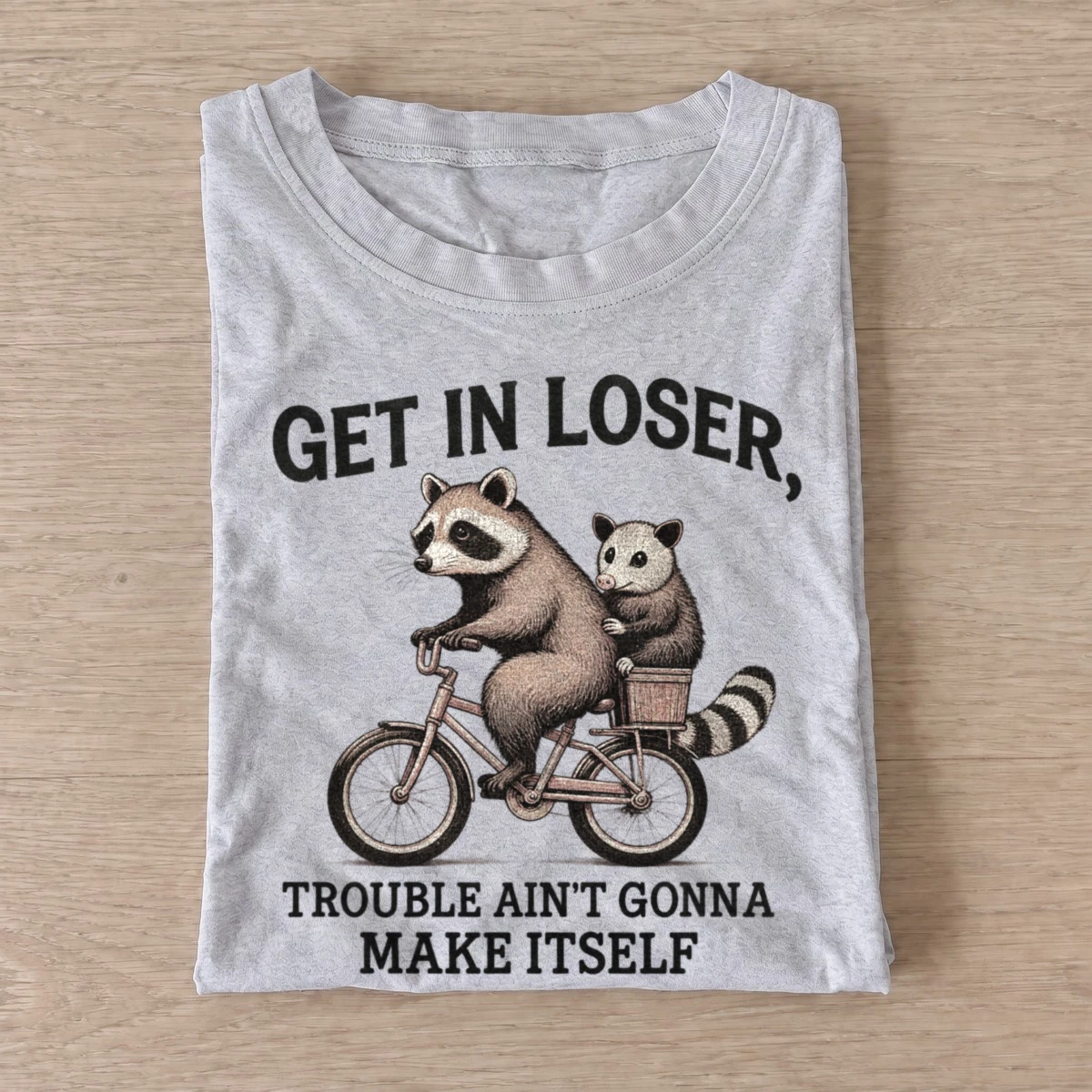 Get in loser trouble critter bicycle t shirt gray20trouble critter bicycle.webp