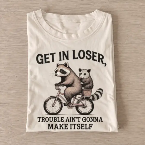 Get in loser trouble critter bicycle t shirt sand20trouble critter bicycle.webp
