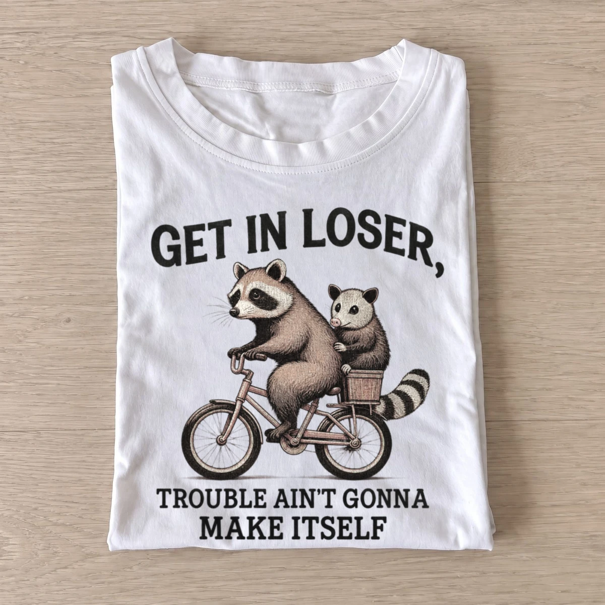 Get in loser trouble critter bicycle t shirt white20trouble critter bicycle.webp