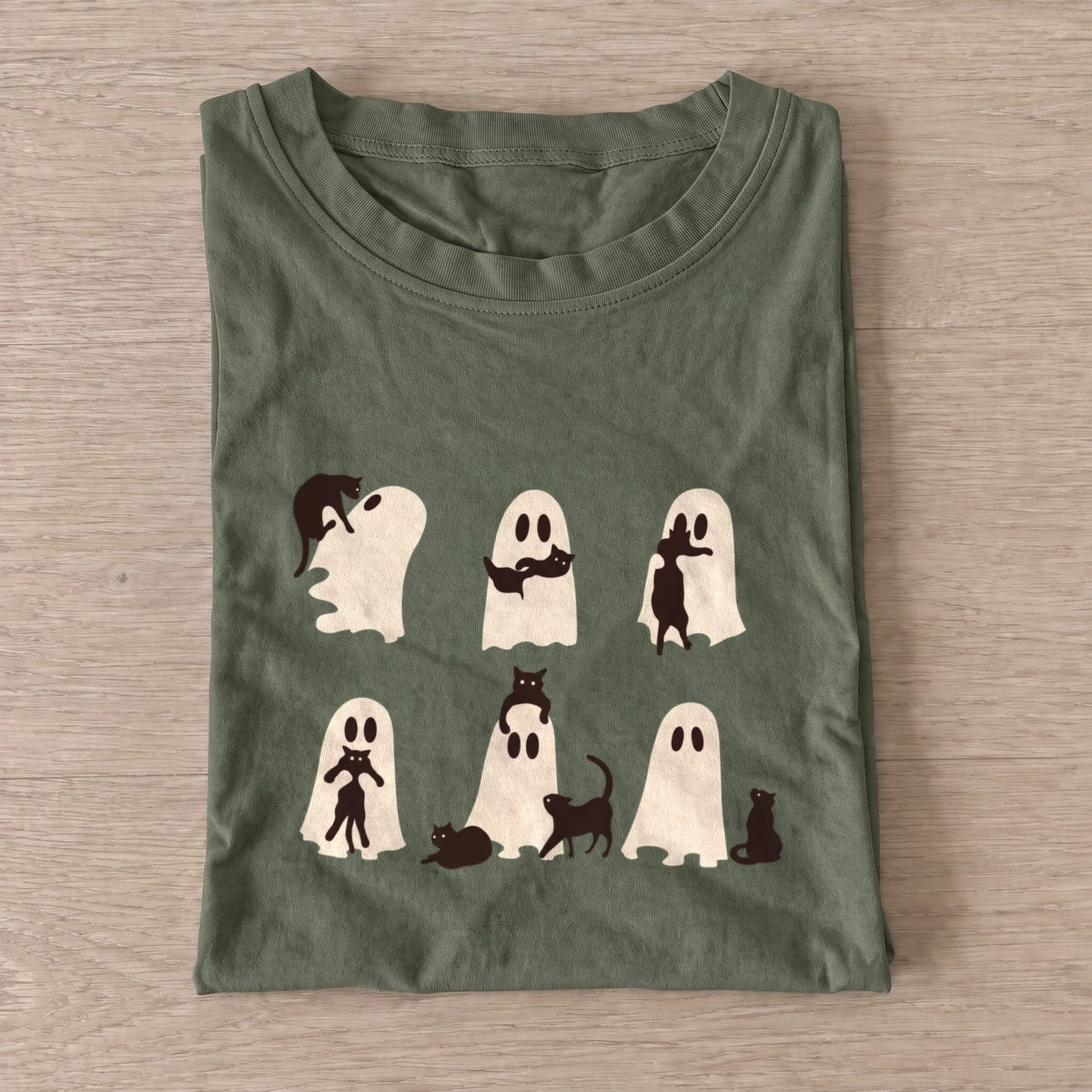Ghost cat companions t shirt olive20ghost cat companions.webp