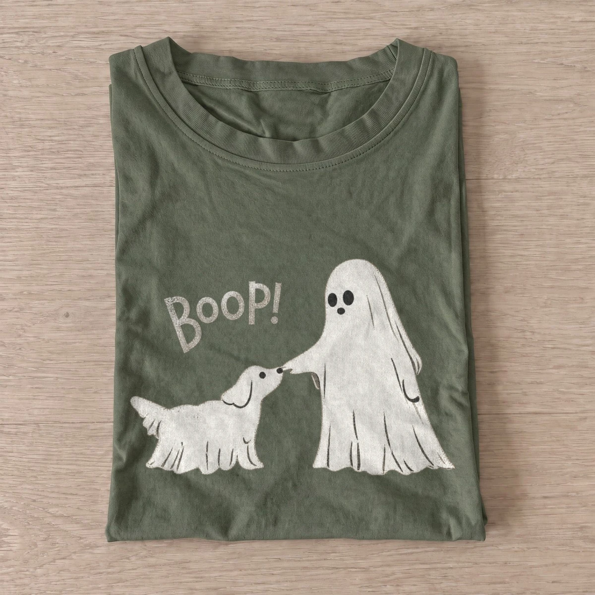 Ghost dog boop halloween t shirt olive20ghost dog boop.webp