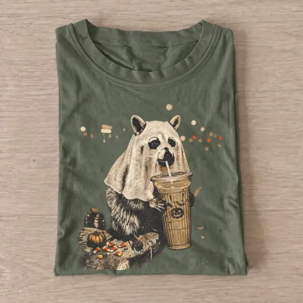 Ghostly coffee raccoon t shirt olive20ghostly coffee raccoon.webp