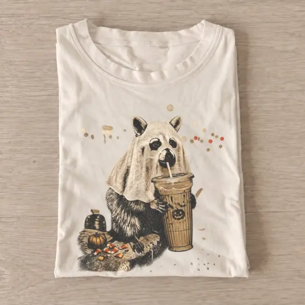 Ghostly coffee raccoon t shirt sand20ghostly coffee raccoon.webp