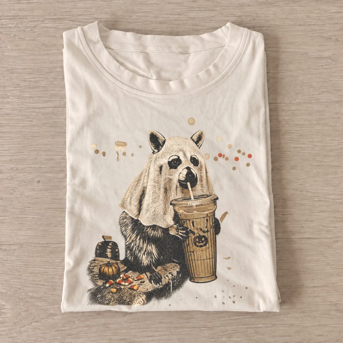 Ghostly coffee raccoon t shirt sand20ghostly coffee raccoon.webp