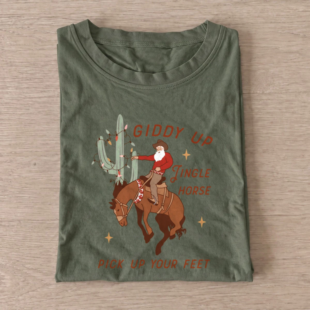Giddy up jingle horse t shirt olive20giddy up jingle horse.webp