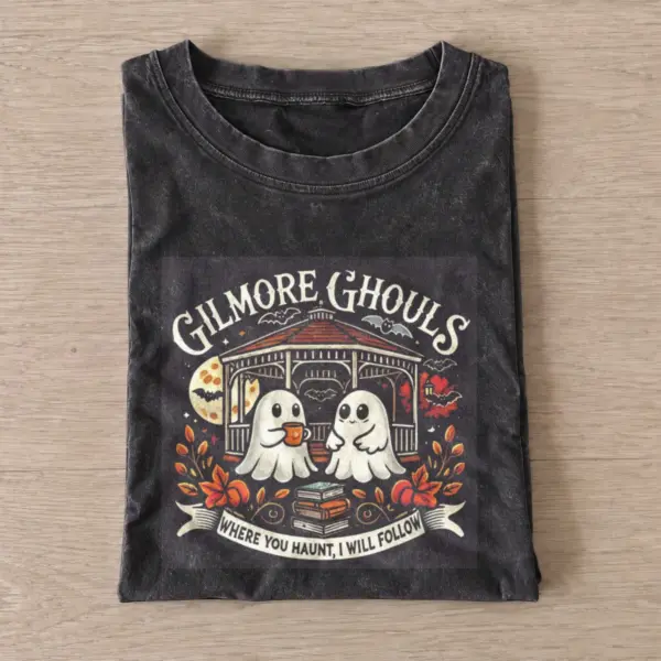 Gilmore ghouls vintage t shirt washed20black20gilmore ghouls.webp