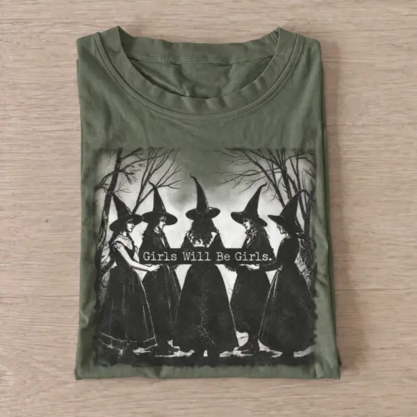 Girls will be girls forest witch circle t shirt olive20forest witch circle.webp