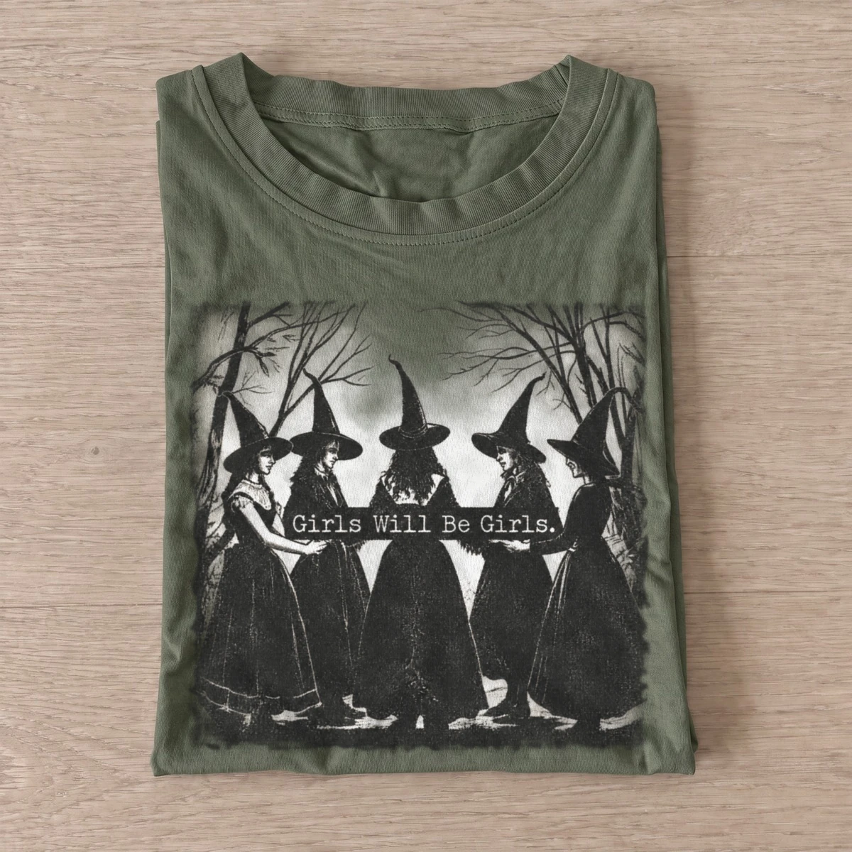 Girls will be girls forest witch circle t shirt olive20forest witch circle.webp