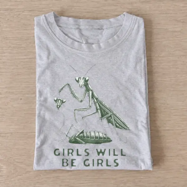 Girls will be girls praying mantis t shirt gray20mantis girl power.webp