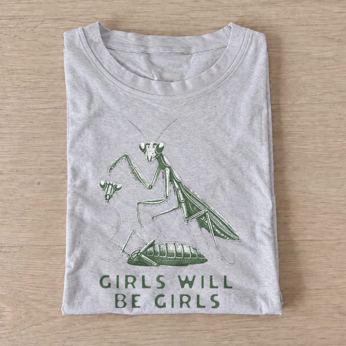 Girls will be girls praying mantis t shirt gray20mantis girl power.webp