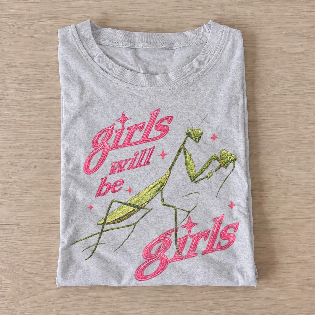 Girls will be girls praying mantis t shirt gray20pink mantis girls.webp