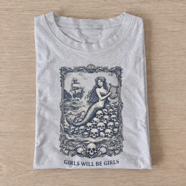 Girls will be girls siren skull throne t shirt gray20siren skull throne.webp