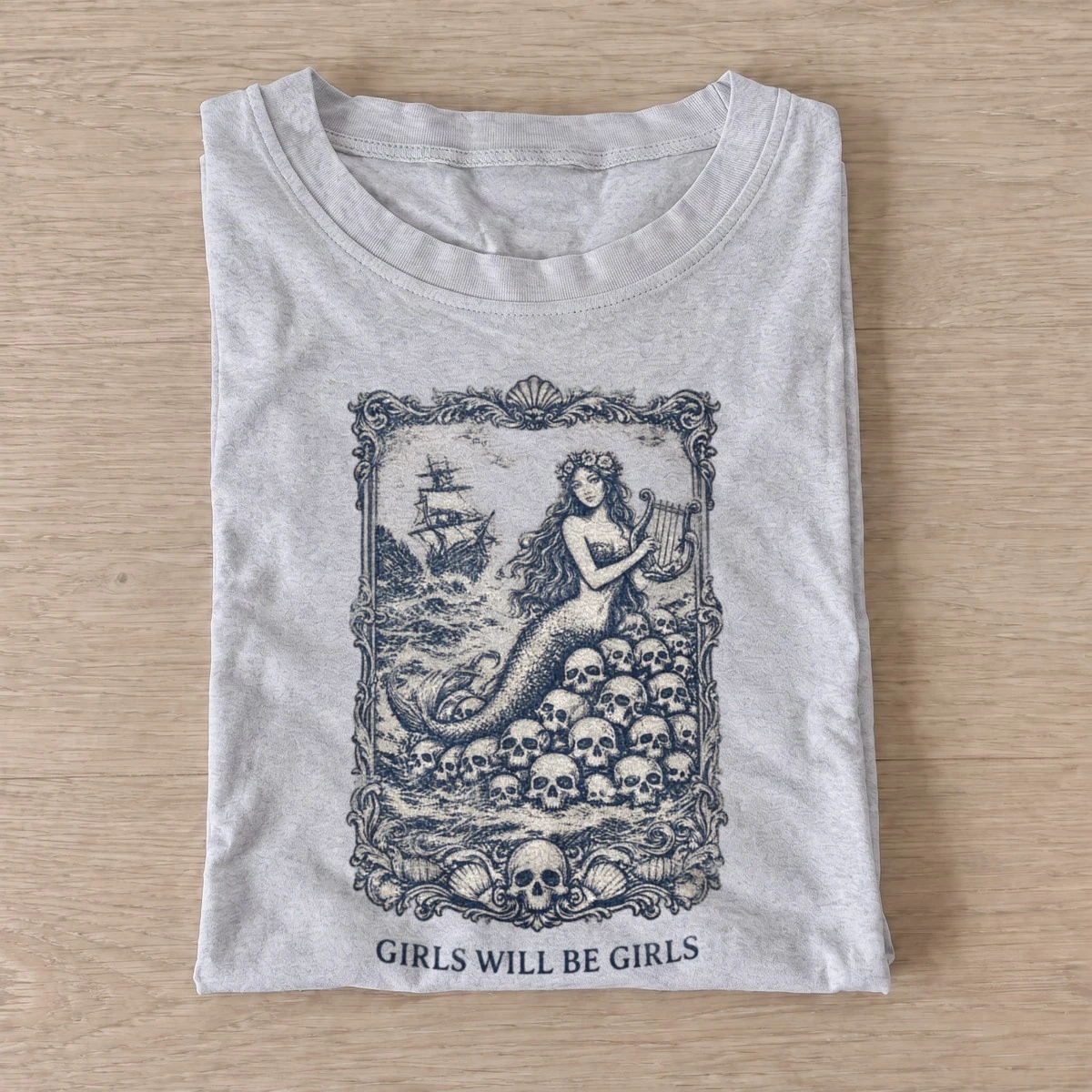Girls will be girls siren skull throne t shirt gray20siren skull throne.webp