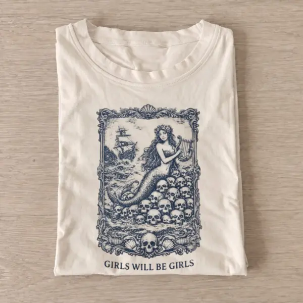 Girls will be girls siren skull throne t shirt sand20siren skull throne.webp