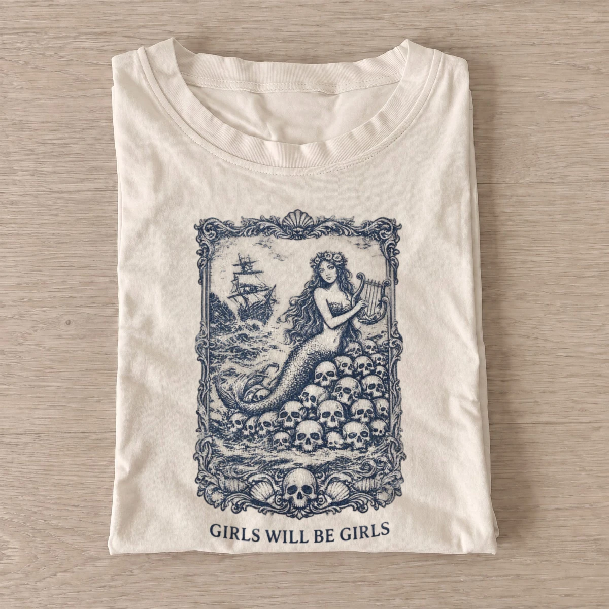 Girls will be girls siren skull throne t shirt sand20siren skull throne.webp