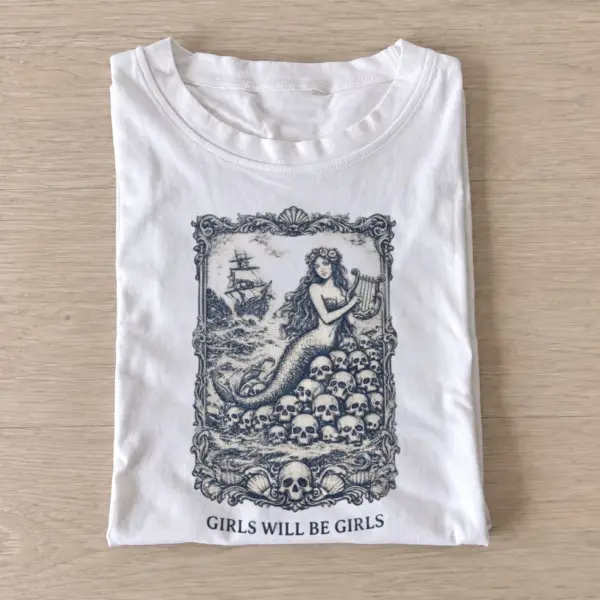 Girls will be girls siren skull throne t shirt white20siren skull throne.webp