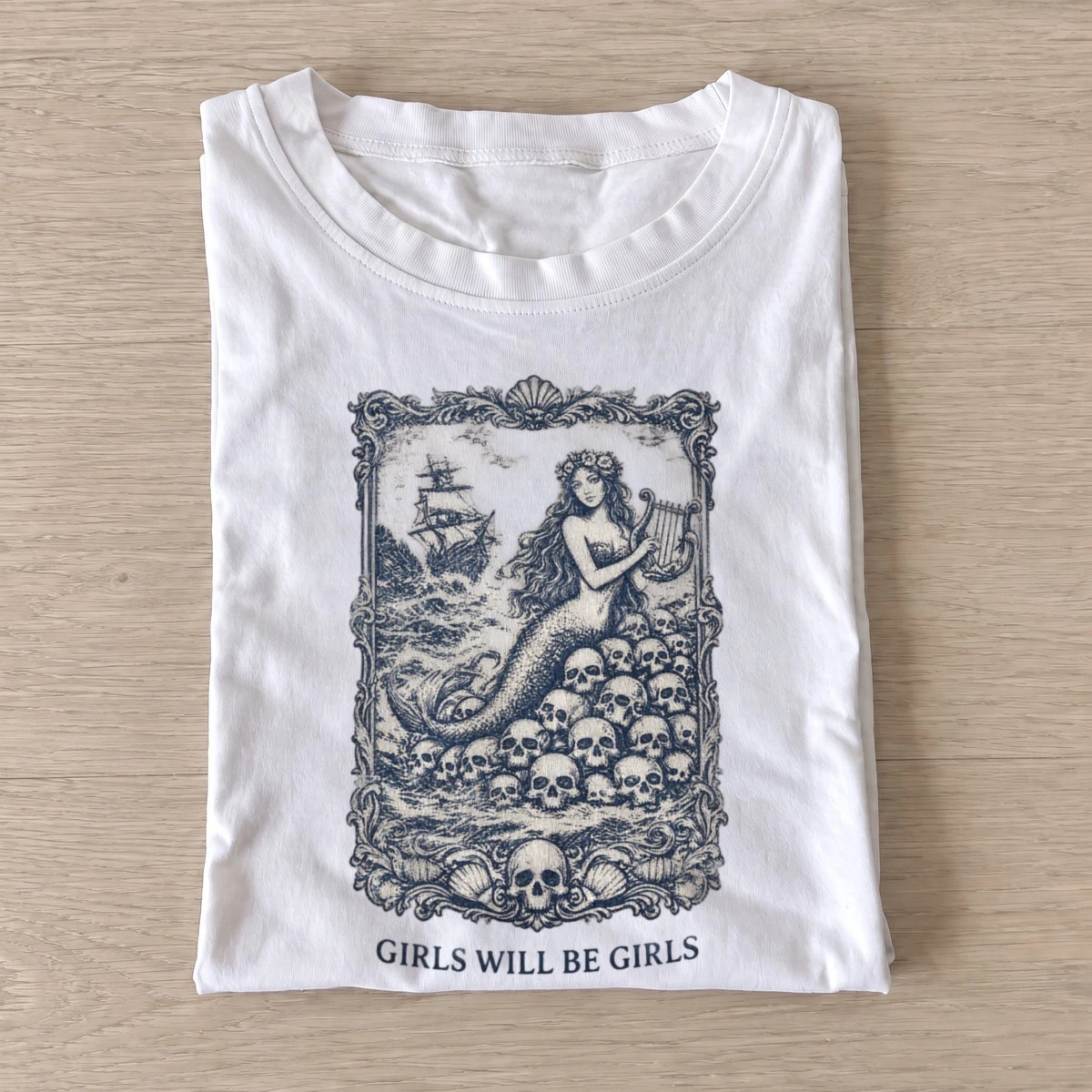 Girls will be girls siren skull throne t shirt white20siren skull throne.webp