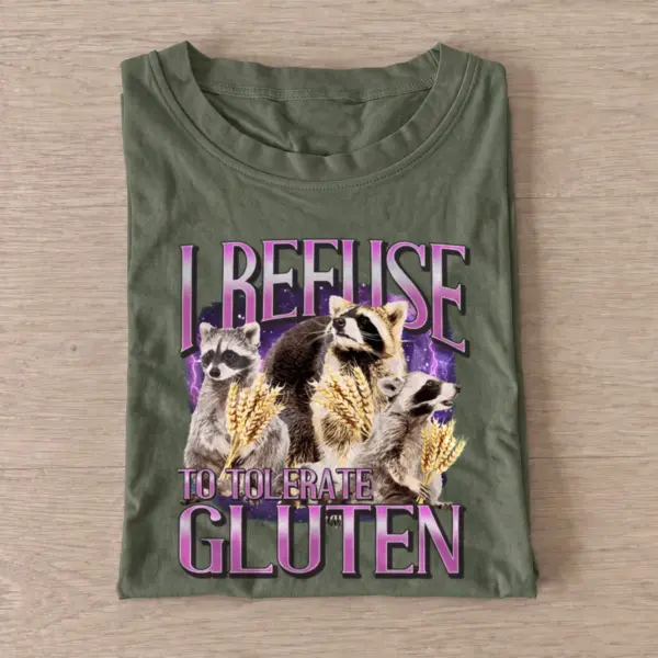 Gluten raccoon collage t shirt olive20gluten raccoon collage.webp