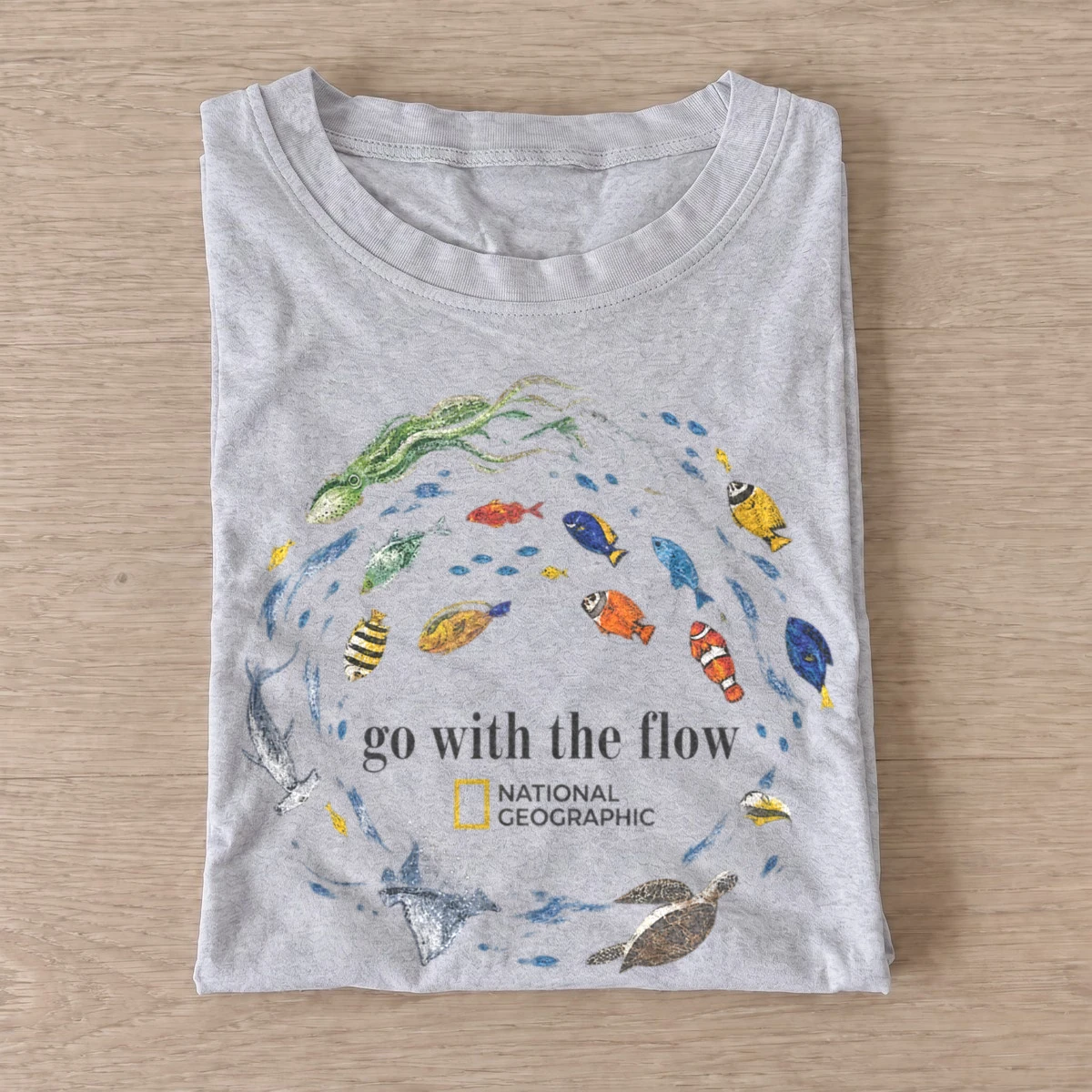 Go with the flow fish t shirt gray20go with fish flow.webp