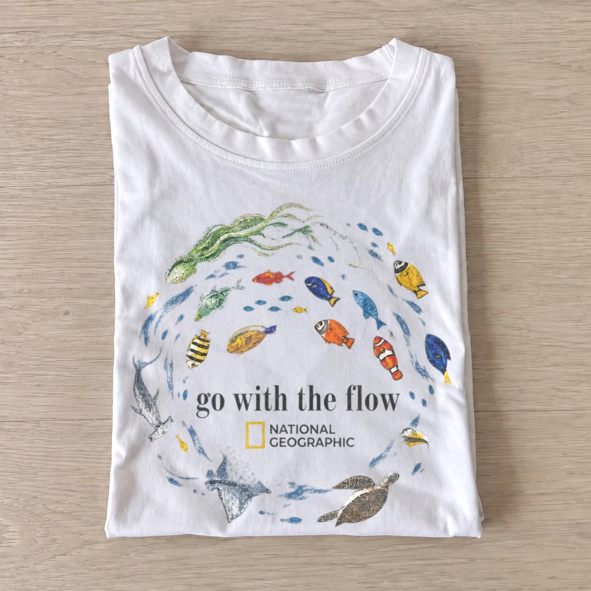 Go with the flow fish t shirt white20go with fish flow.webp
