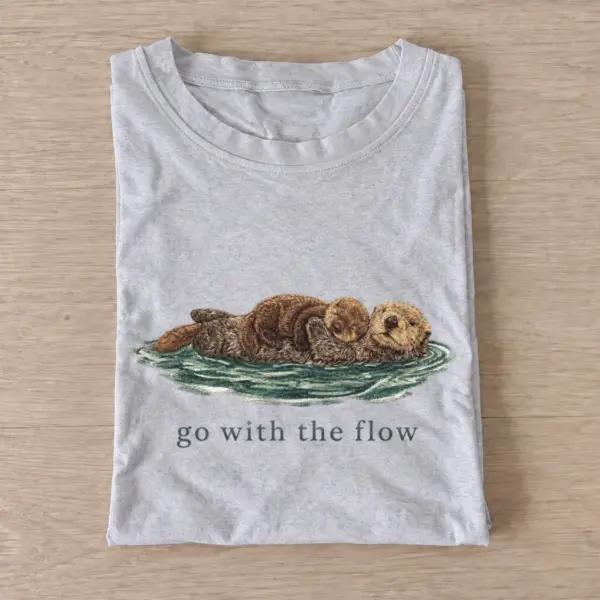 Go with the flow otters t shirt gray20flow with otters.webp