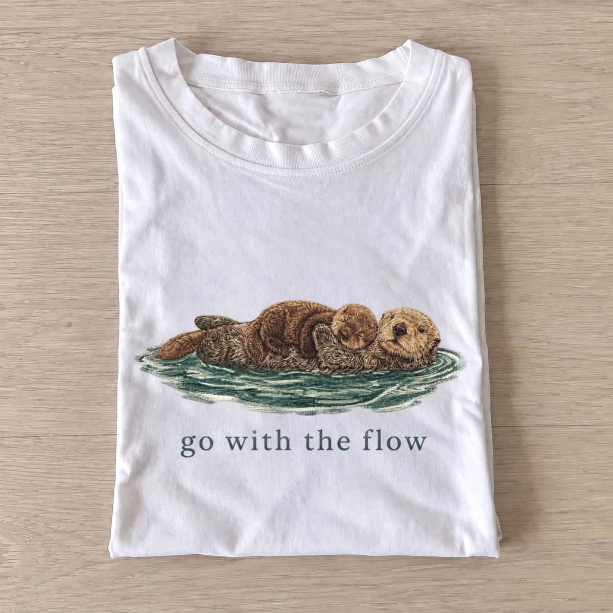 Go with the flow otters t shirt white20flow with otters.webp
