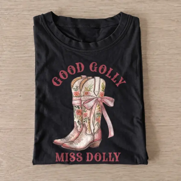 Good golly miss dolly floral cowgirl boots t shirt black20floral cowgirl boots.webp