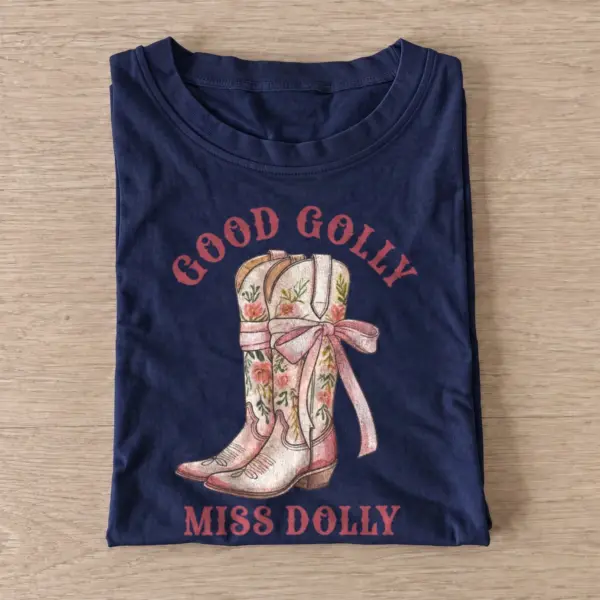 Good golly miss dolly floral cowgirl boots t shirt navy20floral cowgirl boots.webp