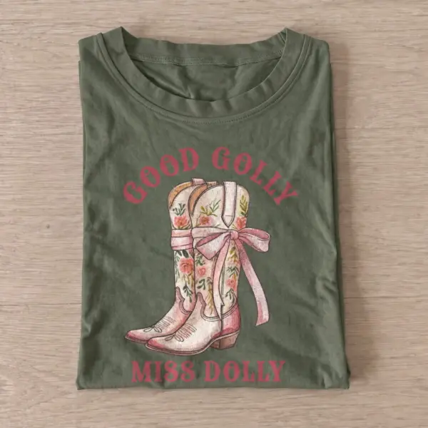 Good golly miss dolly floral cowgirl boots t shirt olive20floral cowgirl boots.webp