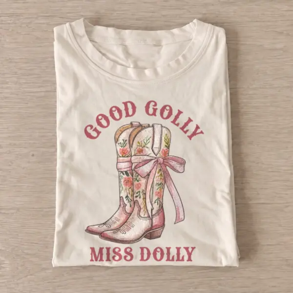 Good golly miss dolly floral cowgirl boots t shirt sand20floral cowgirl boots.webp