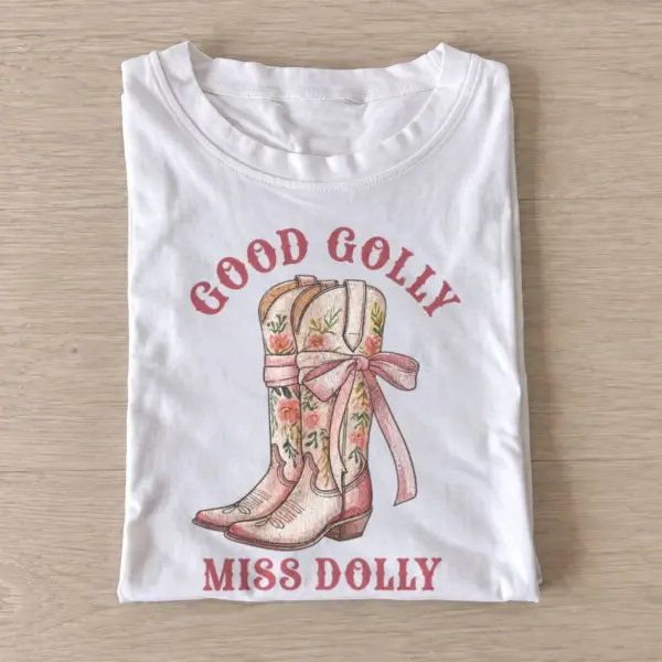 Good golly miss dolly floral cowgirl boots t shirt white20floral cowgirl boots.webp