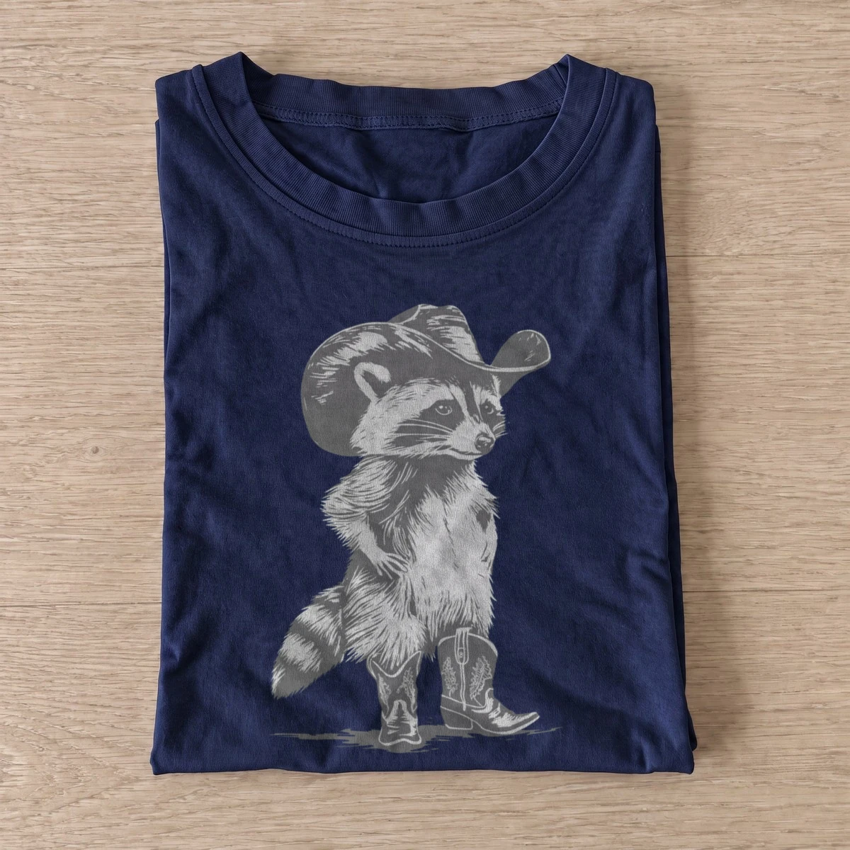 Gray cowboy raccoon t shirt navy20gray cowboy raccoon.webp
