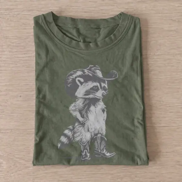 Gray cowboy raccoon t shirt olive20gray cowboy raccoon.webp