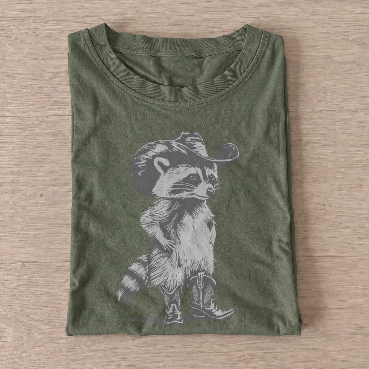 Gray cowboy raccoon t shirt olive20gray cowboy raccoon.webp