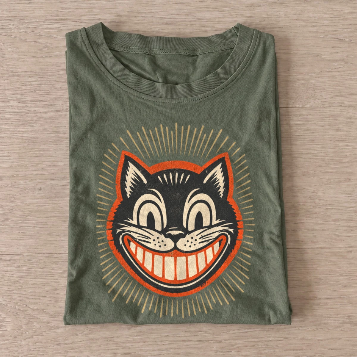 Grinning black cat t shirt olive20grinning black cat.webp