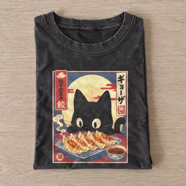 Gyoza cat vintage t shirt washed20black20gyoza cat.webp