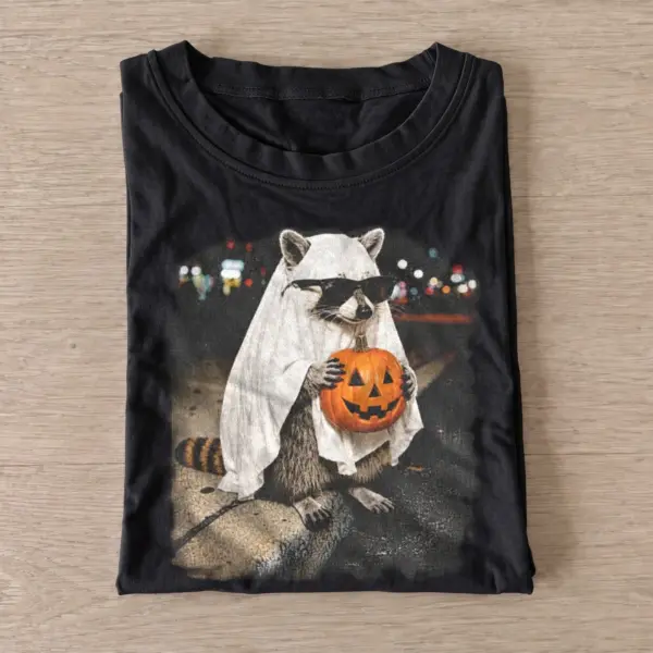 Halloween ghost raccoon with pumpkin t shirt black20pumpkin ghost raccoon.webp