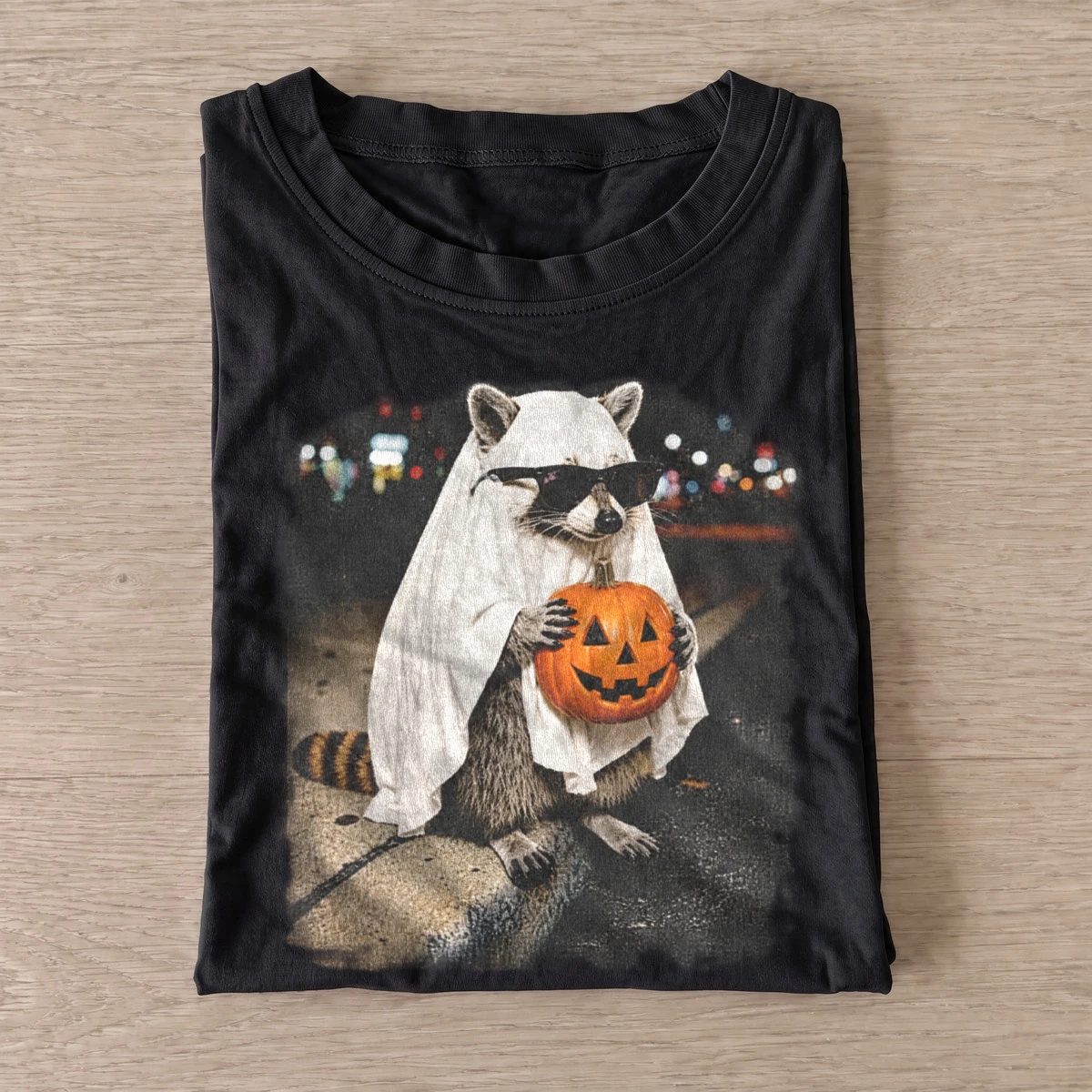 Halloween ghost raccoon with pumpkin t shirt black20pumpkin ghost raccoon.webp