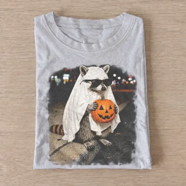 Halloween ghost raccoon with pumpkin t shirt gray20pumpkin ghost raccoon.webp