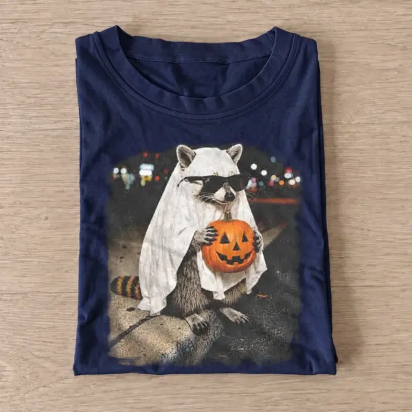 Halloween ghost raccoon with pumpkin t shirt navy20pumpkin ghost raccoon.webp