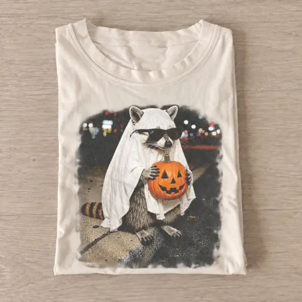 Halloween ghost raccoon with pumpkin t shirt sand20pumpkin ghost raccoon.webp
